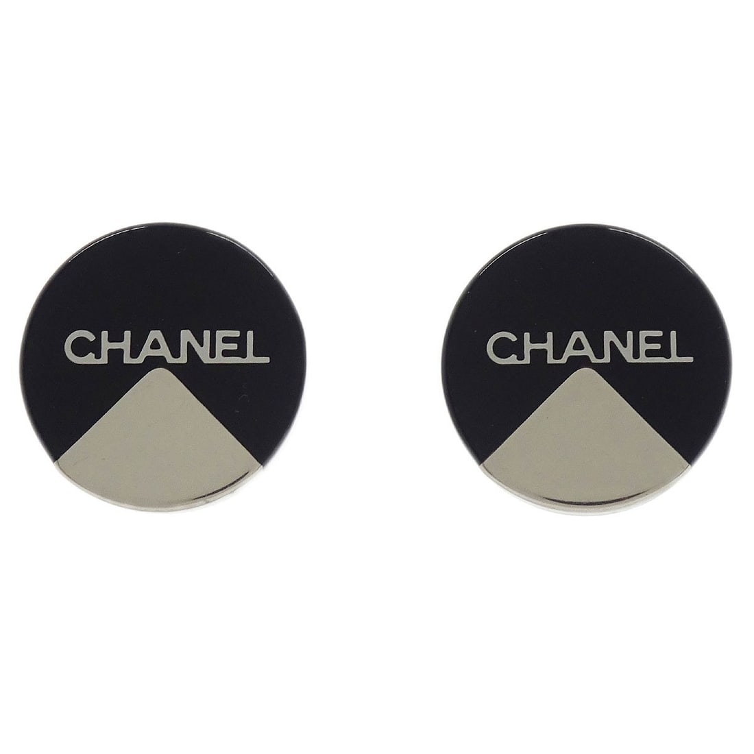 Chanel 00A Silver Plated Clip-On Button Earrings Black: Chanel 00A Silver Plated Clip-On Button Earrings Black Elevate your accessory collection with these striking Chanel Button Earrings. Crafted from high-quality silver plated acrylic, these earrings sho