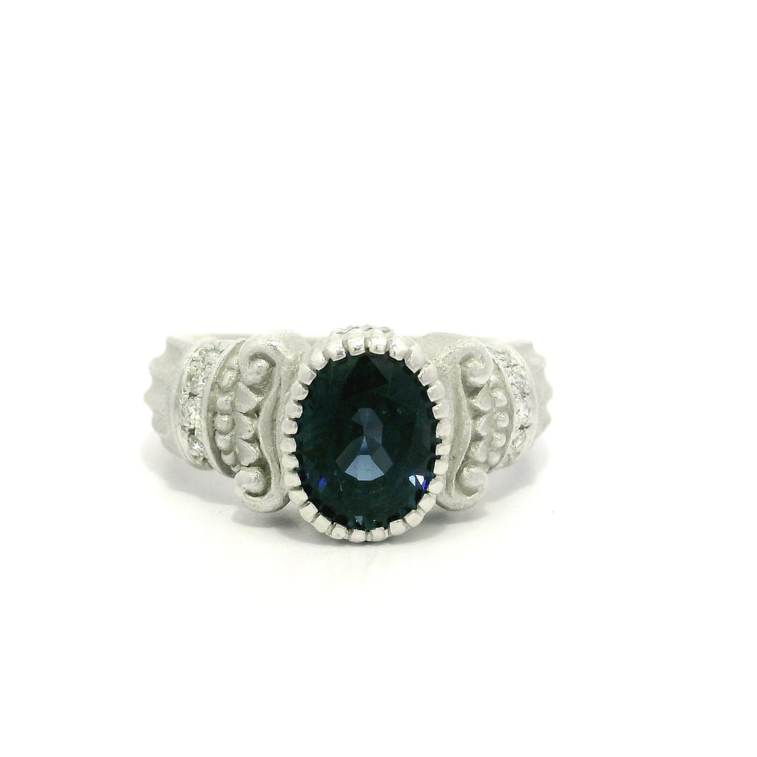 GIA Certified 2.55ct Dark Blue Spinel Diamond White Gold Cocktail Ring (1 of 15)