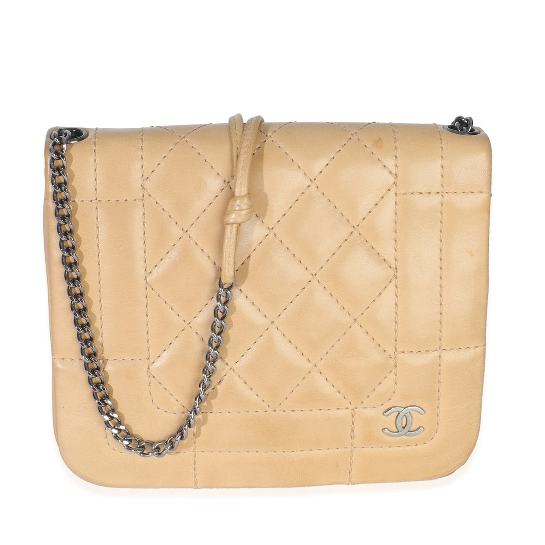 Beige Quilted Lambskin Chanel Square CC Flap Shoulder Bag with Dustbag (1 of 9)