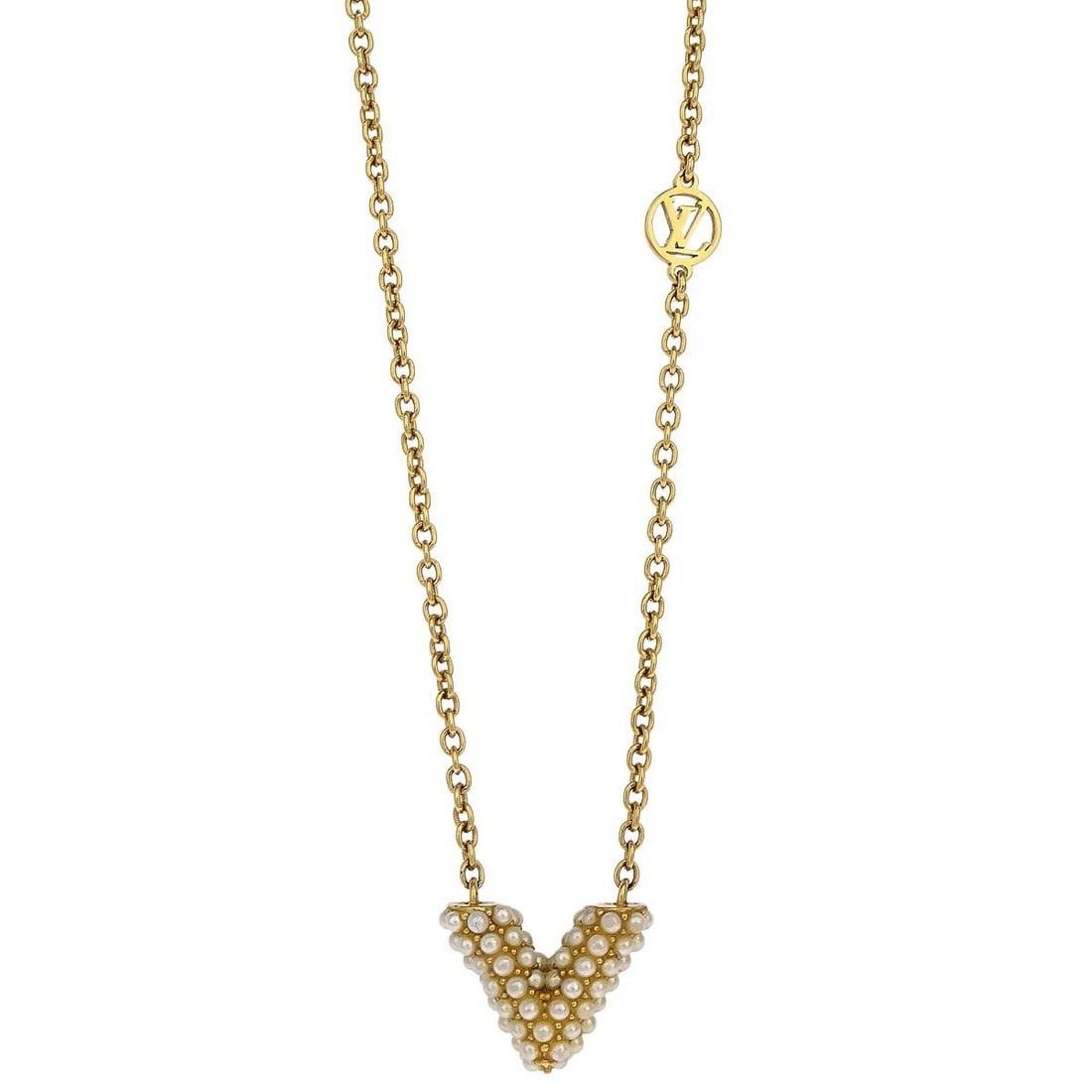 Louis Vuitton Essential V Perle Gold Plated Chain Necklace M68358 (1 of 4)