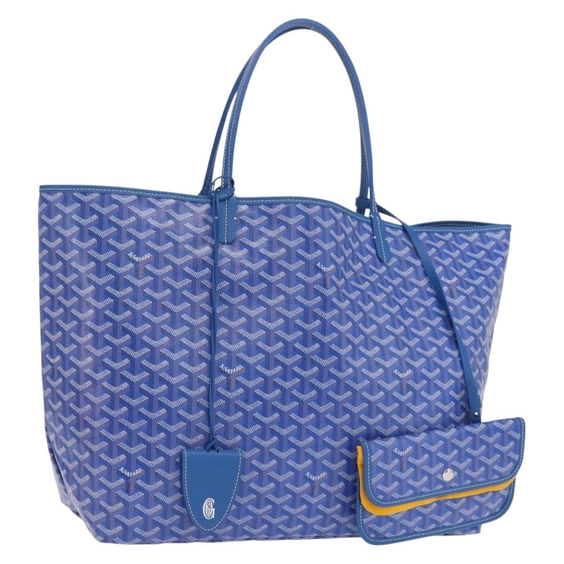 Blue GOYARD Saint Louis GM Tote PVC Leather Bag with Dust Bag and Pouch: Blue GOYARD Saint Louis GM Tote PVC Leather Bag with Dust Bag and Pouch This Goyard Saint Louis GM tote bag features the iconic herringbone pattern in blue PVC leather. Designed for women, it offers a