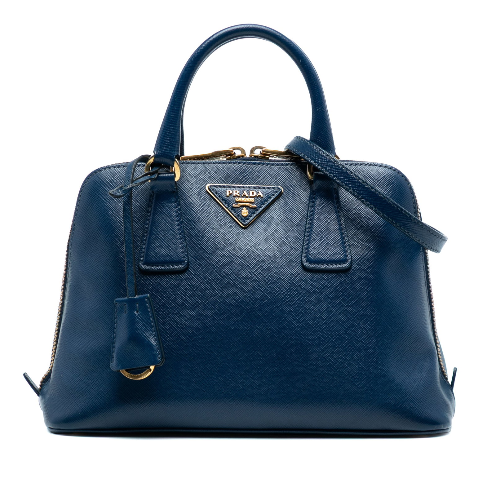 Prada Small Saffiano Lux Promenade Satchel Blue Leather Bag (1 of 7)