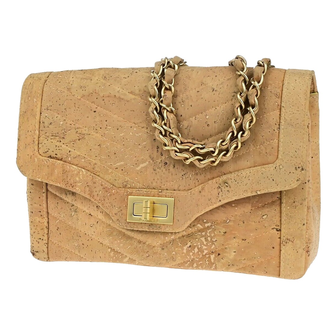 Vintage Chanel Mademoiselle Single Flap Chain Cork Bag Chevron Pattern (1 of 17)