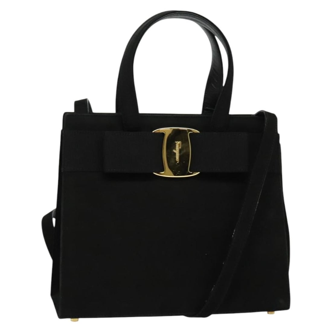 Black Suede Convertible Vara Bow Tote by Salvatore Ferragamo (1 of 18)