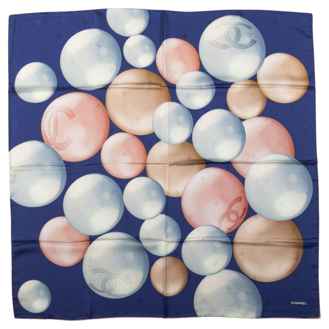 Chanel Blue Silk Scarf with Pearls Design 35x35 Inches Italy: Chanel Blue Silk Scarf with Pearls Design 35x35 Inches Italy Experience the elegance of this Chanel silk scarf, featuring a stunning blue color adorned with a unique pearls design. This luxurious acce
