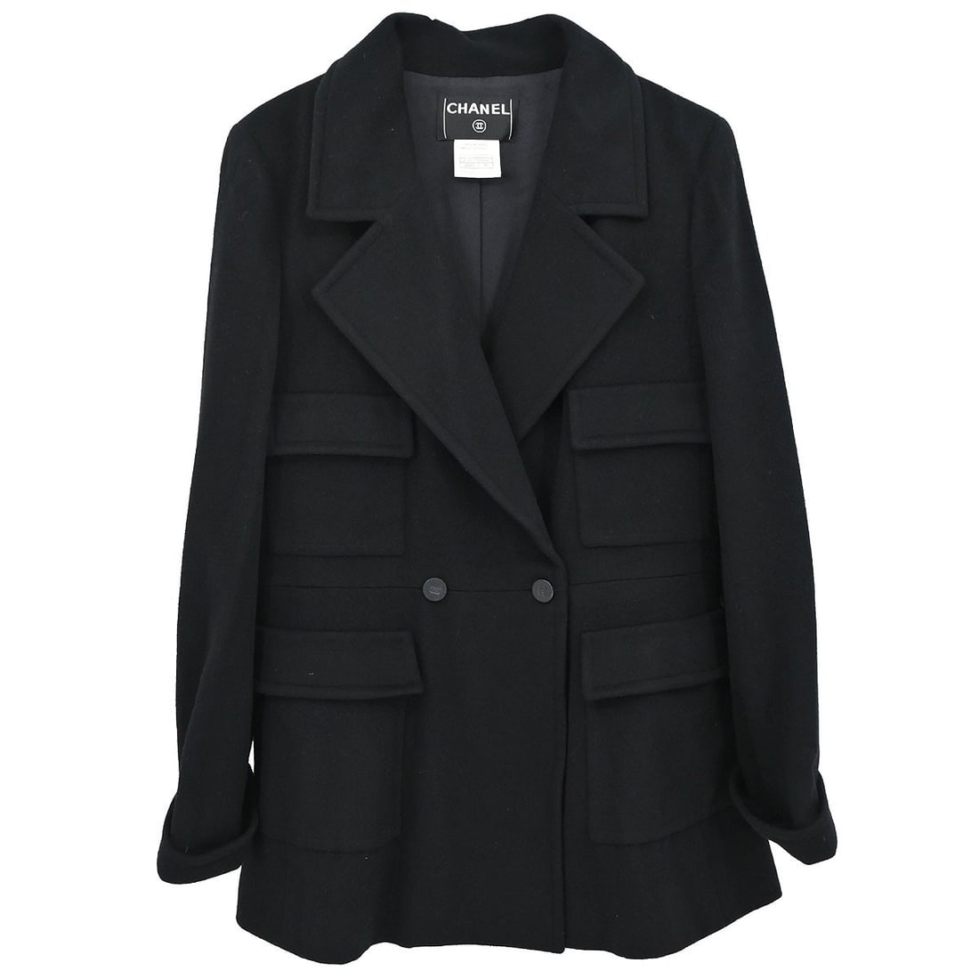 Chanel Black Cashmere Long Double Breasted Jacket Size 40 (1 of 12)