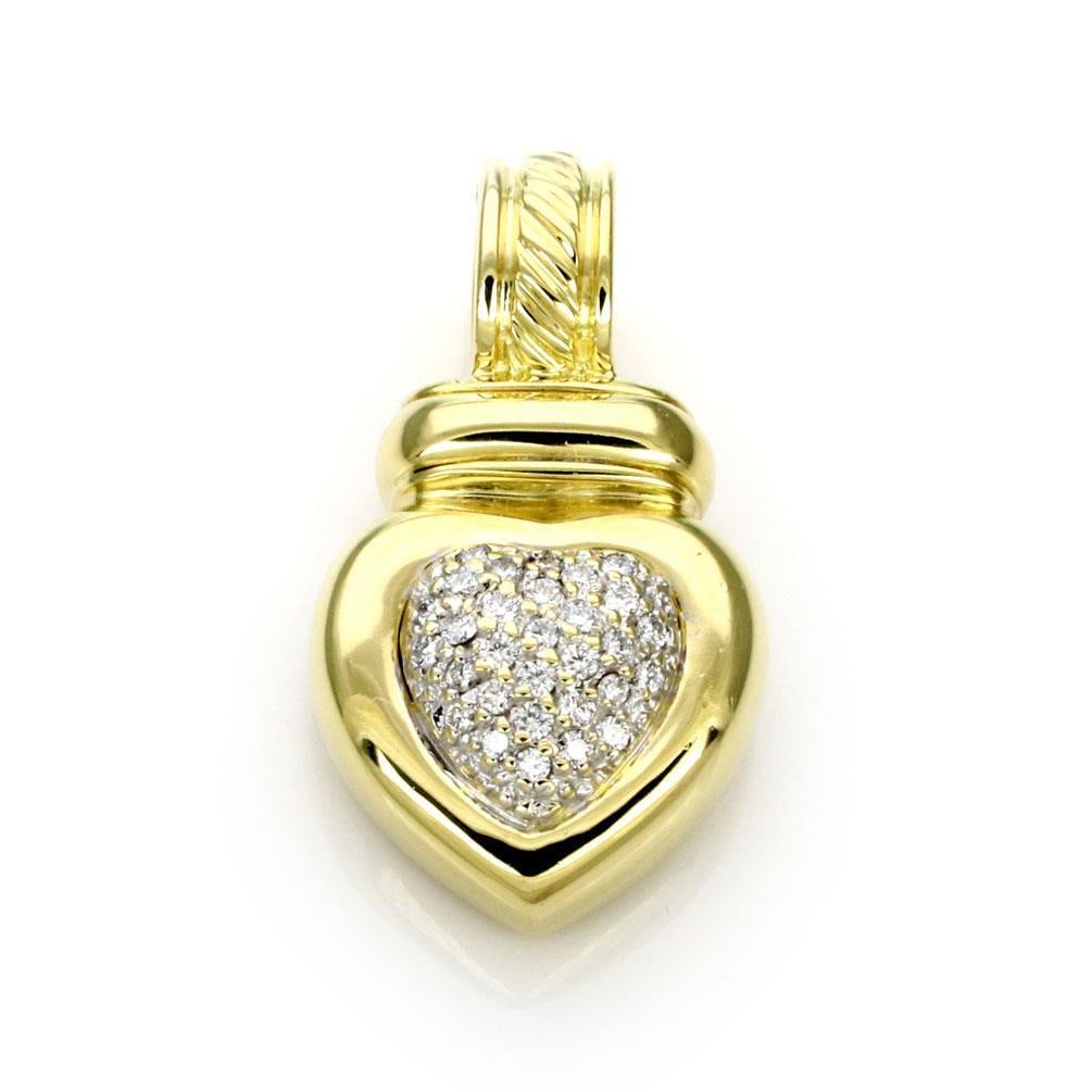 David Yurman Heart Pendant 18k Yellow Gold Pave Diamond: David Yurman Heart Pendant 18k Yellow Gold Pave Diamond This exquisite heart pendant by David Yurman is made from high-polished 18k yellow gold and adorned with 70 points of sparkling pave diamonds. T