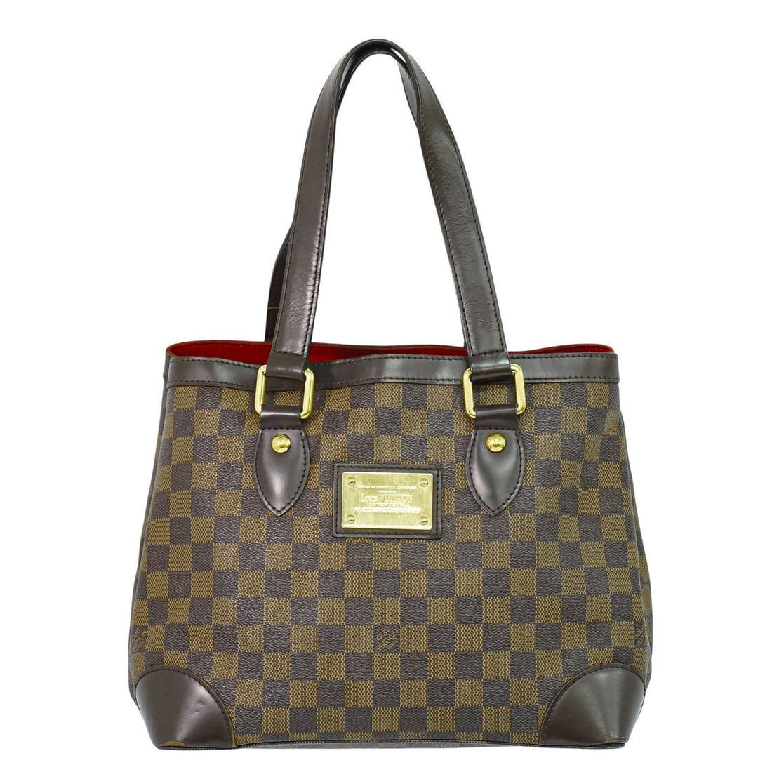 Hampstead Tote Brown Canvas Bag by Louis Vuitton: Hampstead Tote Brown Canvas Bag by Louis Vuitton This pre-owned Louis Vuitton Hampstead PM tote bag features the iconic Damier canvas in brown. Designed for women, it offers a spacious and functional 