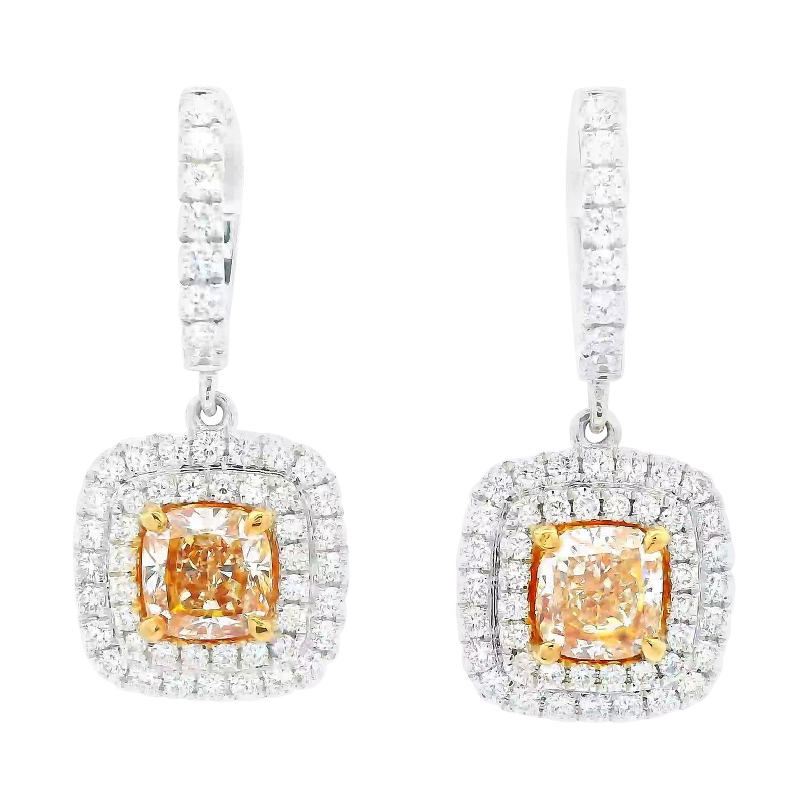 3.19ct EGL Certified Yellow Diamond Dangle Earrings in 18k Gold (1 of 4)