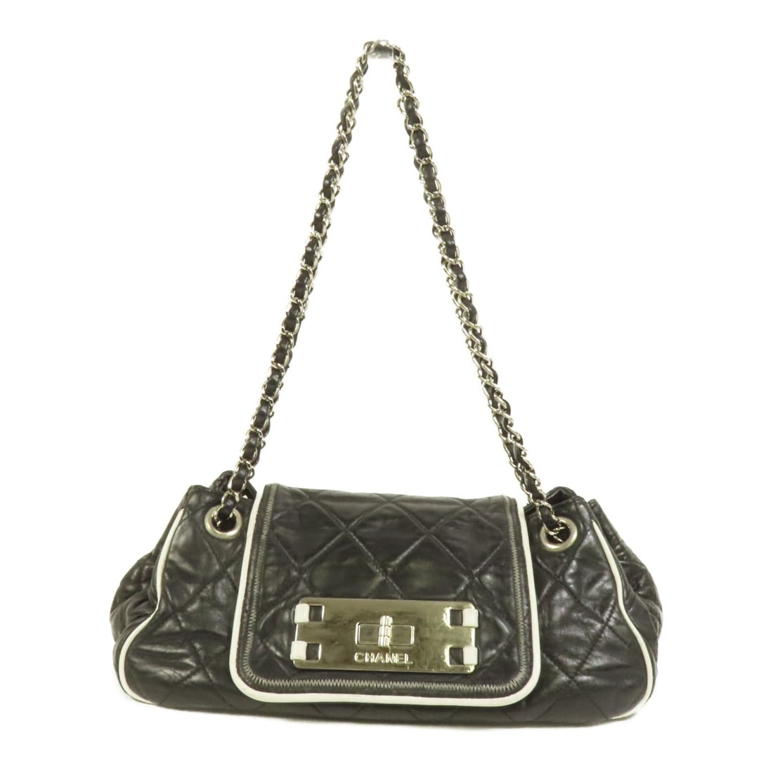 CHANEL Black Calfskin Leather Accordion Flap Shoulder Bag (1 of 17)