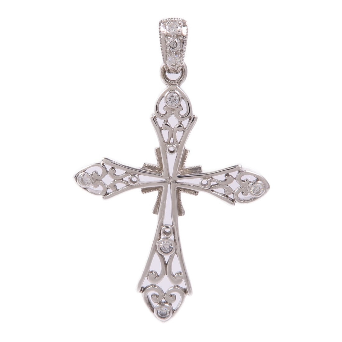 JEWELRY 18K White Gold Diamond Pendant Top: JEWELRY 18K White Gold Diamond Pendant Top This exquisite diamond pendant top is crafted from 18K white gold (K18WG), showcasing a beautiful silver tone. The elegant design features a stunning diamond