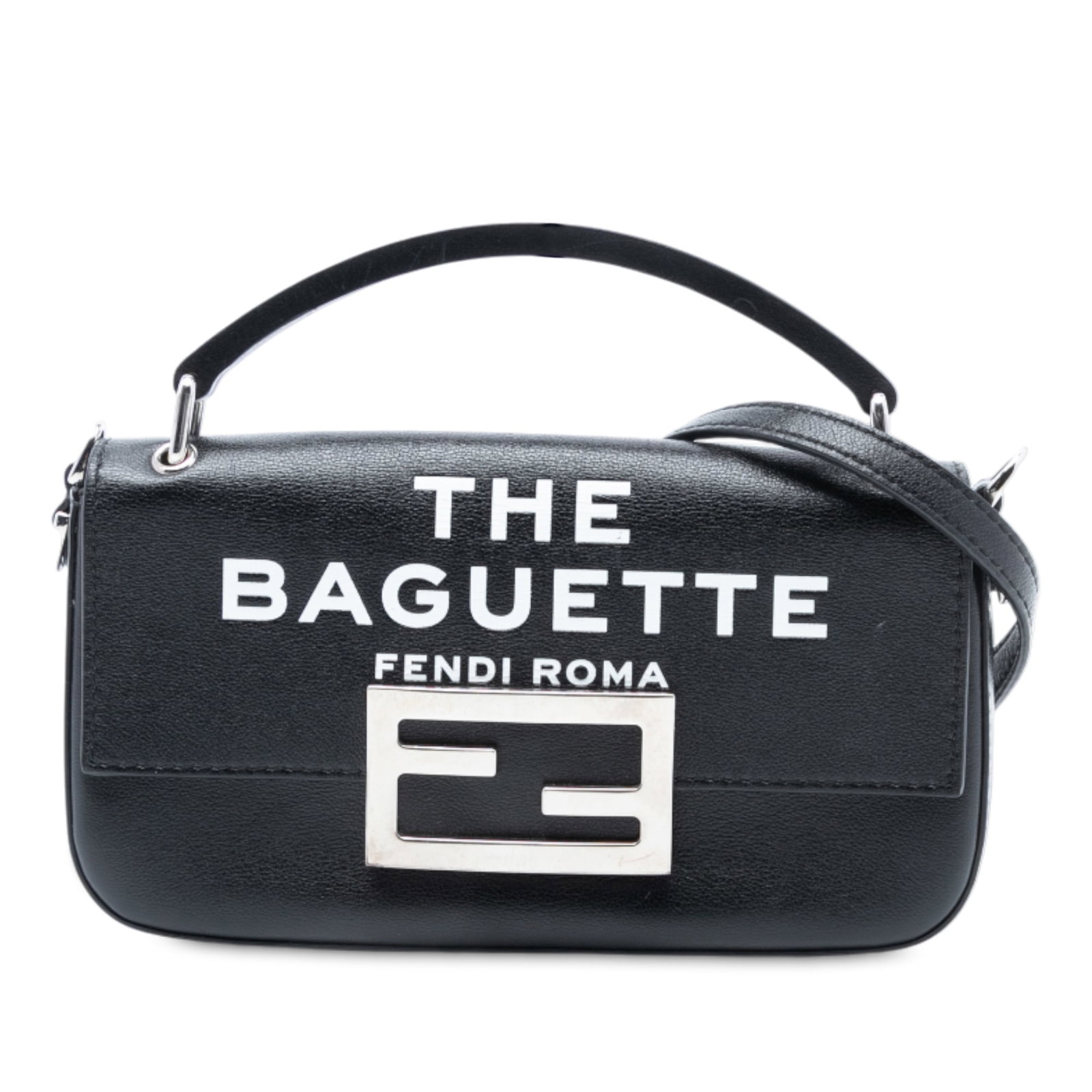 Fendi Marc Jacobs Baguette Leather Phone Pouch Crossbody Satchel: Fendi Marc Jacobs Baguette Leather Phone Pouch Crossbody Satchel This Fendi Marc Jacobs Baguette Phone Pouch Satchel is crafted from printed calfskin leather in black and features a flat leather top h