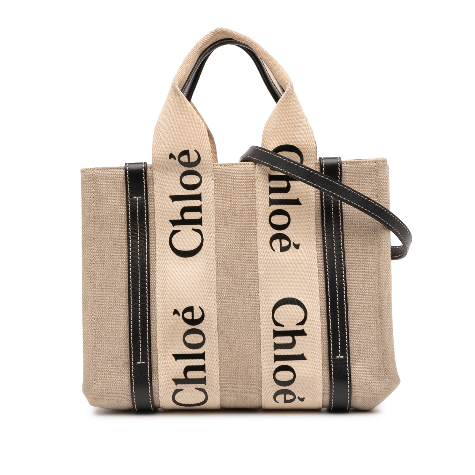 Chloe Woody Small Canvas Tote Bag with Leather Trim (1 of 11)