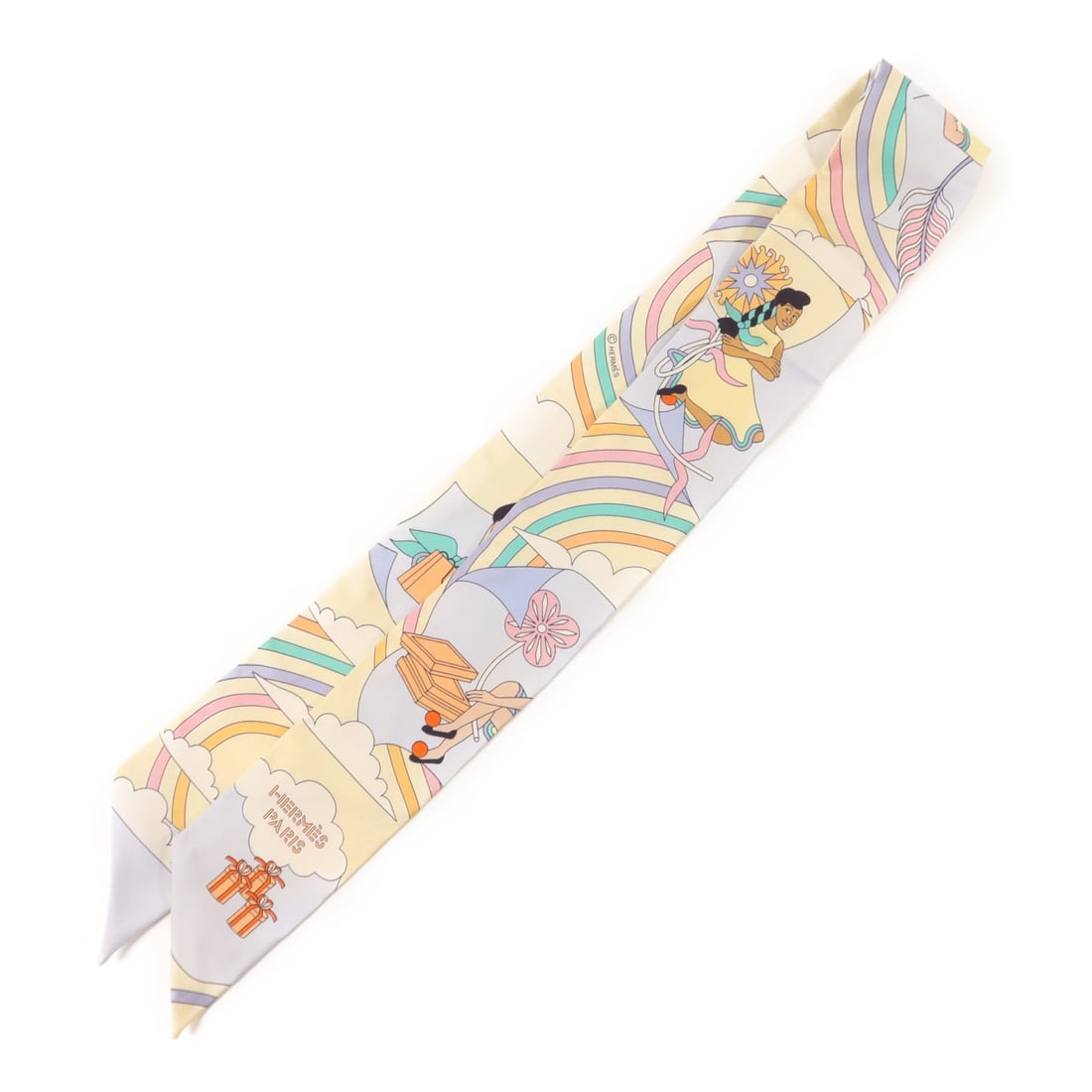 Hermes Silk Twilly Women's Scarf in Blue and Cream Tones (1 of 9)