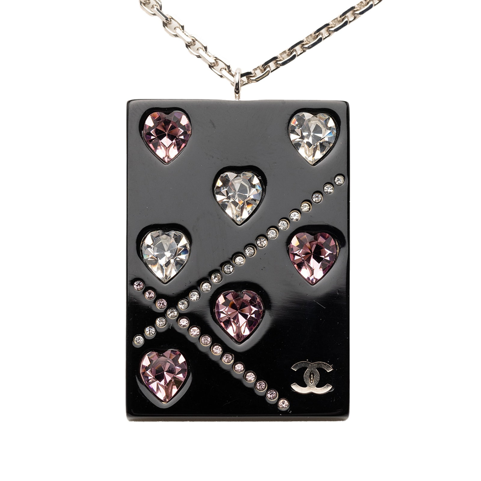 Chanel Black Resin Heart Pendant Necklace with Rhinestone Accents (1 of 6)