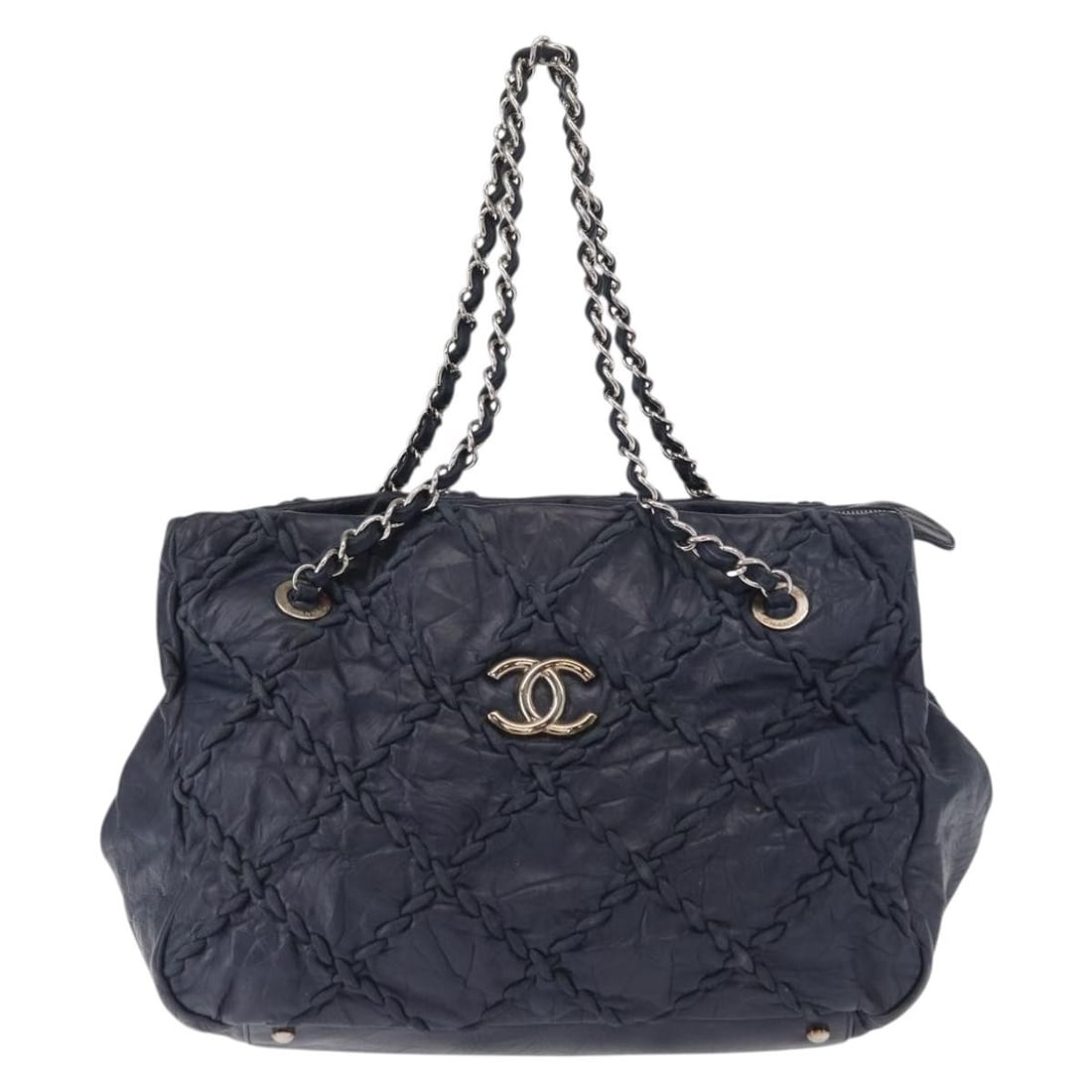 Navy Quilted Leather Ultra Stitch Chain Tote by Chanel 26cm (1 of 18)