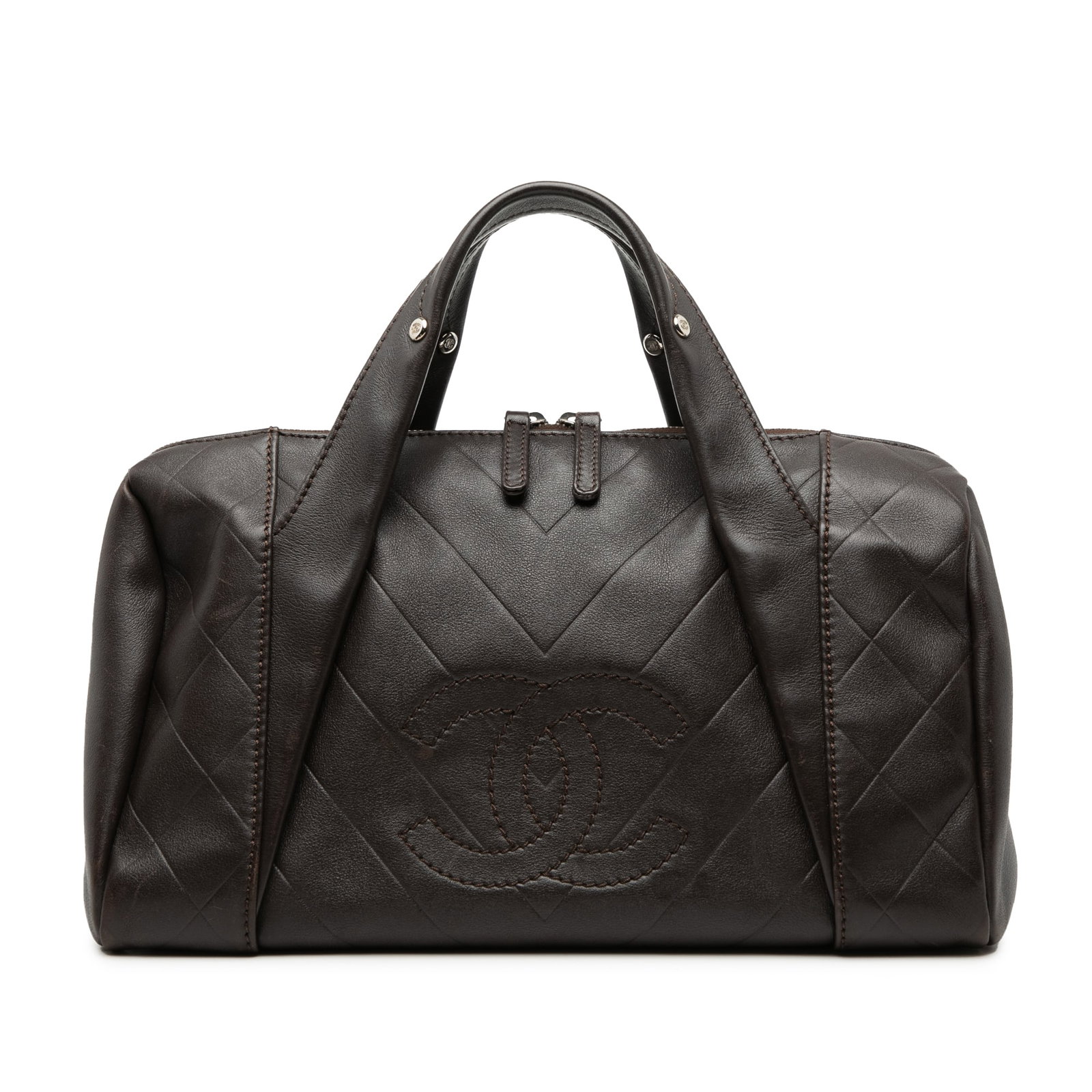 Chanel Chevron Quilted Lambskin Medium Bowling Bag with Silver Hardware (1 of 8)