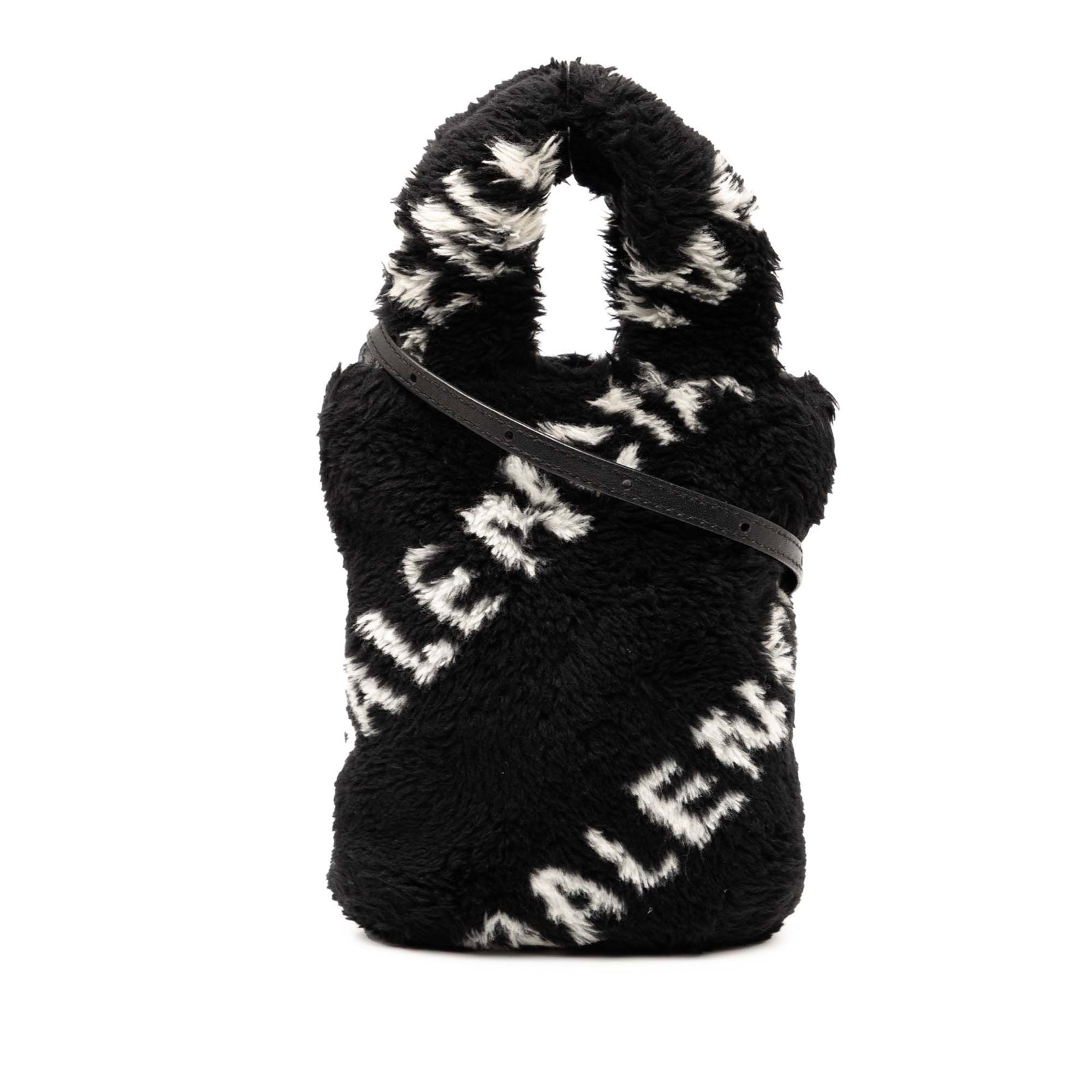 Balenciaga Faux Fur Logo Everyday Phone Holder in Black (1 of 7)