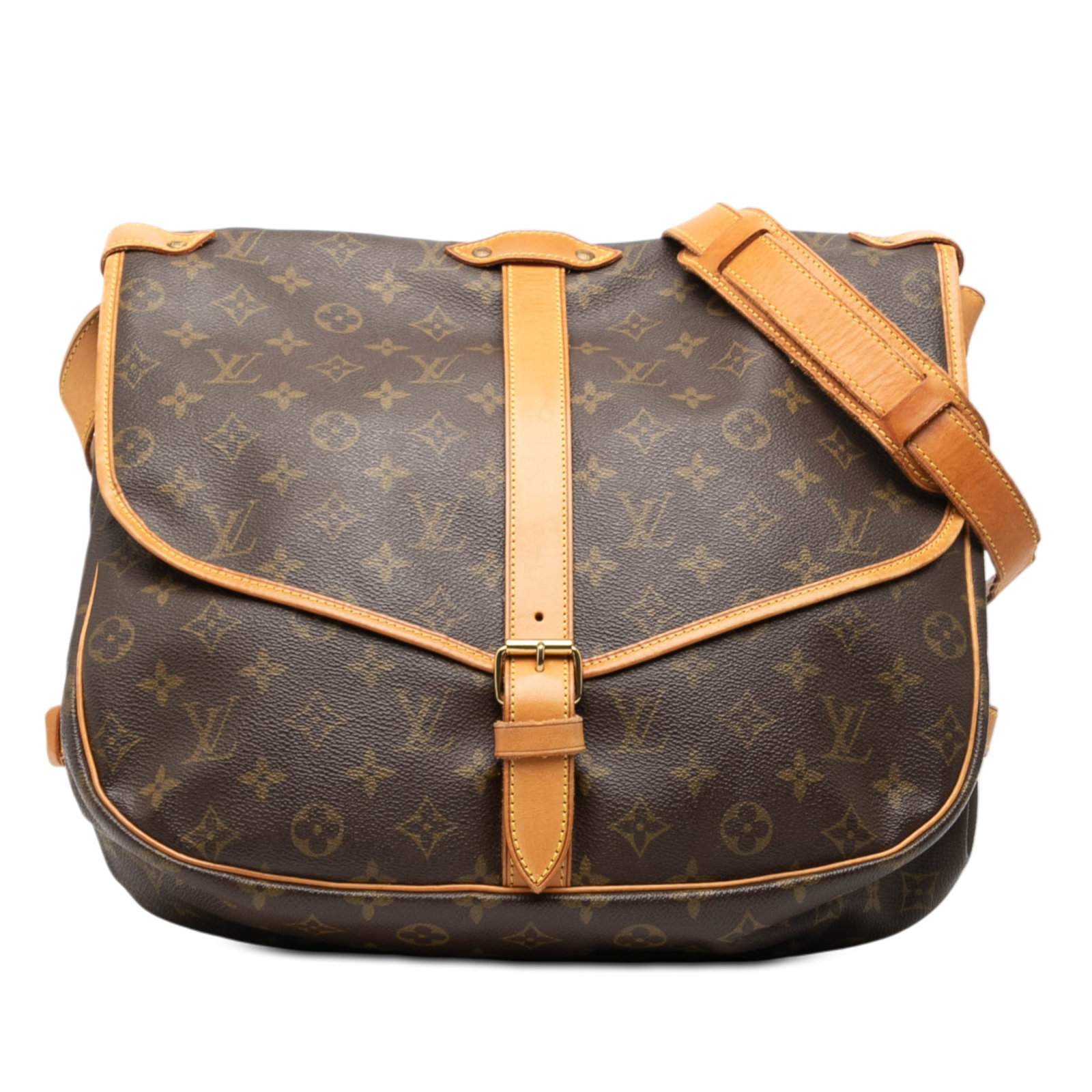 Louis Vuitton Saumur 35 Brown Monogram Canvas Shoulder Bag with Leather Trim (1 of 10)