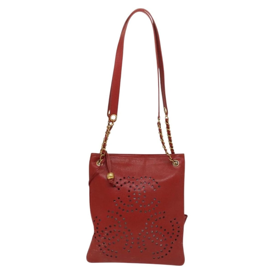 Chanel Red Caviar Leather Shoulder Bag with Triple CC Chain (1 of 18)