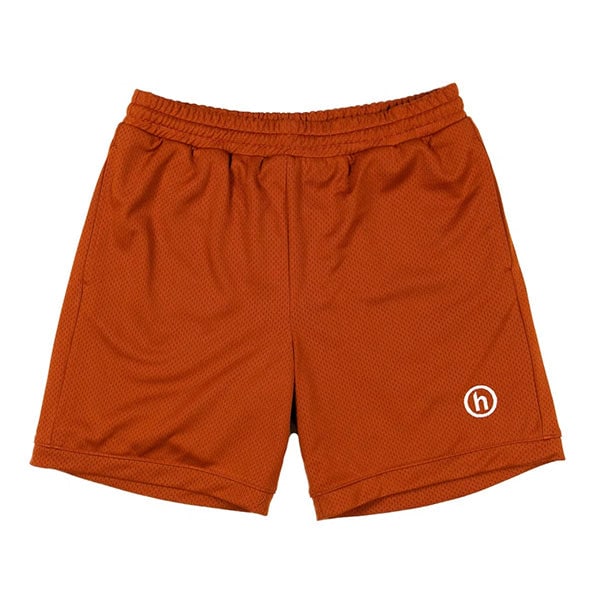 Mesh Shorts Medium in Burnt Orange and Green by Hidden NY: Mesh Shorts Medium in Burnt Orange and Green by Hidden NY Authentic Hidden NY mesh shorts in burnt orange and green, offered in un-used and unworn condition. Size: Medium. Specifications Brand: Hidden