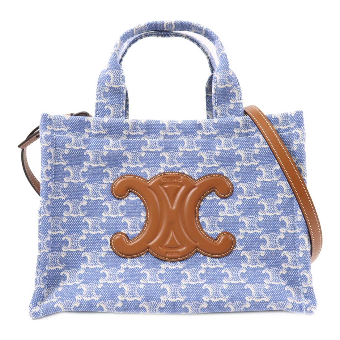 Small Cabas Thais Canvas Shoulder Bag by CELINE with Gold Hardware Blue (1 of 13)