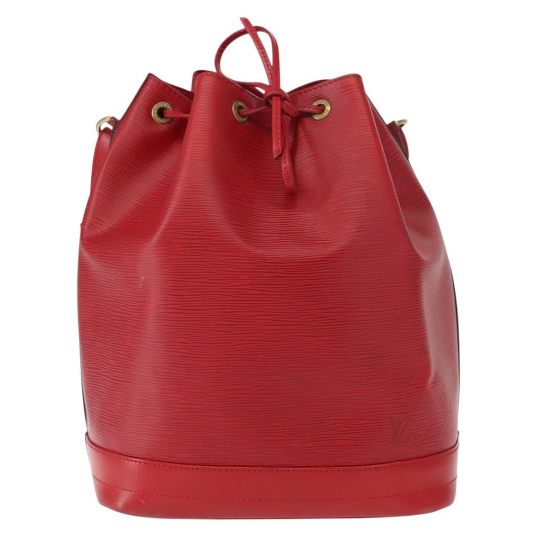 Louis Vuitton Epi Leather Noe Red Handbag 27cm by 34cm by 19.5cm: Louis Vuitton Epi Leather Noe Red Handbag 27cm by 34cm by 19.5cm This Louis Vuitton Noe handbag is crafted from red Epi leather, designed for women. It features a shoulder strap and metal fittings wit