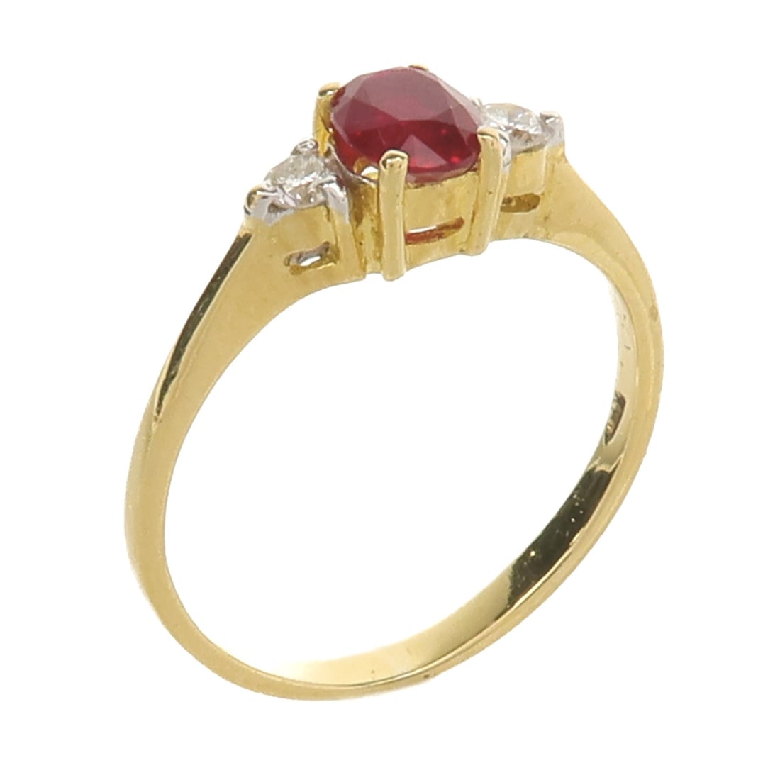 JEWELRY 18K Yellow Gold Diamond Ruby Ring Size 5.25 (1 of 6)