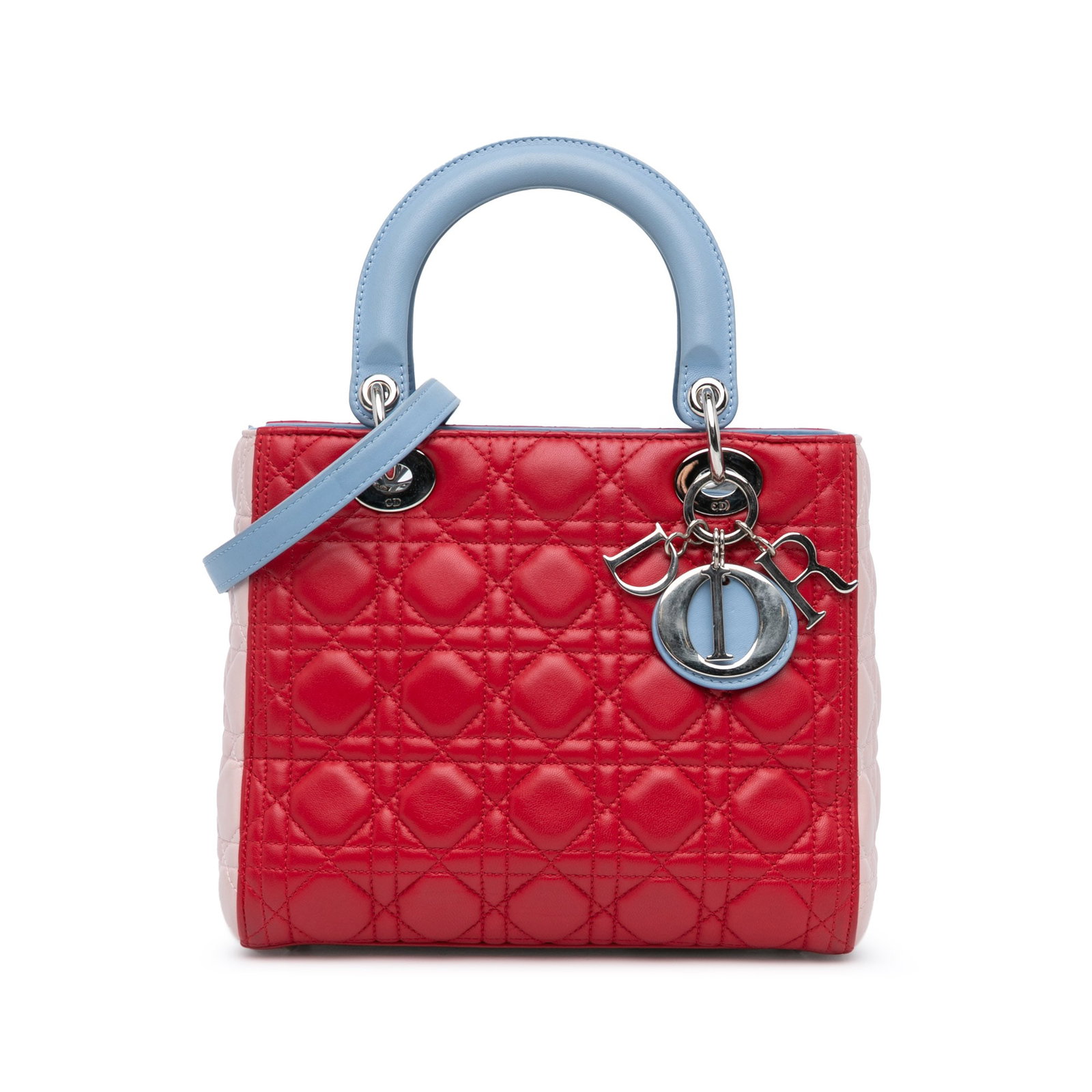 Dior Medium Tricolor Lambskin Cannage Lady Dior Bag Red (1 of 9)