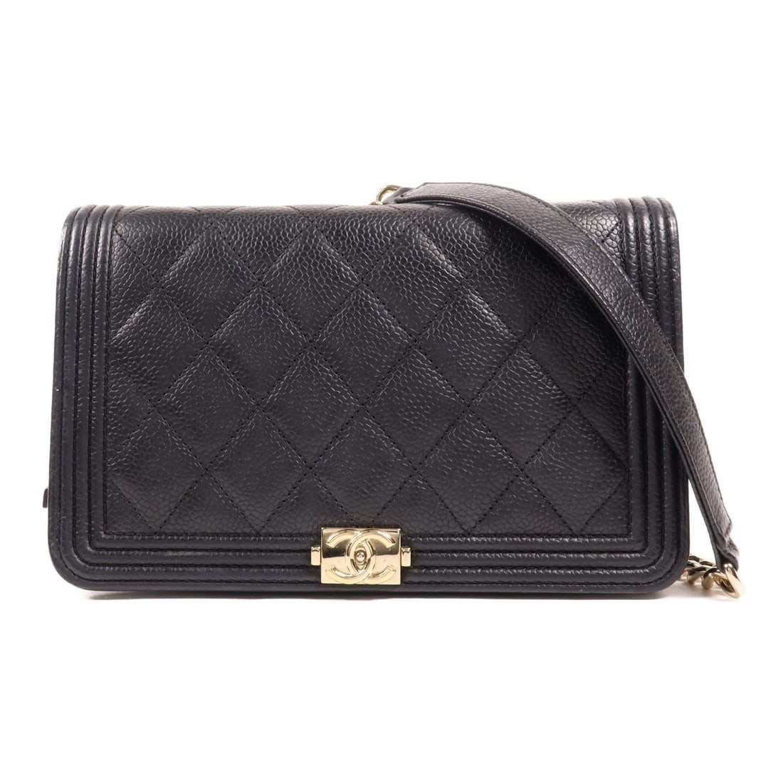 CHANEL Boy WOC Wallet On Chain Black Calfskin GHW AP1117: CHANEL Boy WOC Wallet On Chain Black Calfskin GHW AP1117 This elegant CHANEL Boy Wallet On Chain (WOC) is crafted from luxurious black calfskin leather, showcasing the brand's signature style. The bag