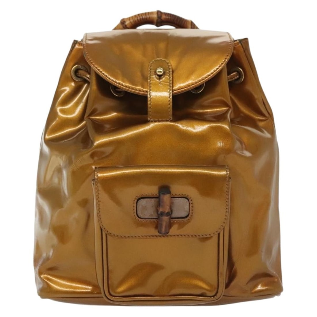 Gucci Patent Leather Vintage Bamboo Backpack Gold 20cm x 21cm x 7cm (1 of 18)