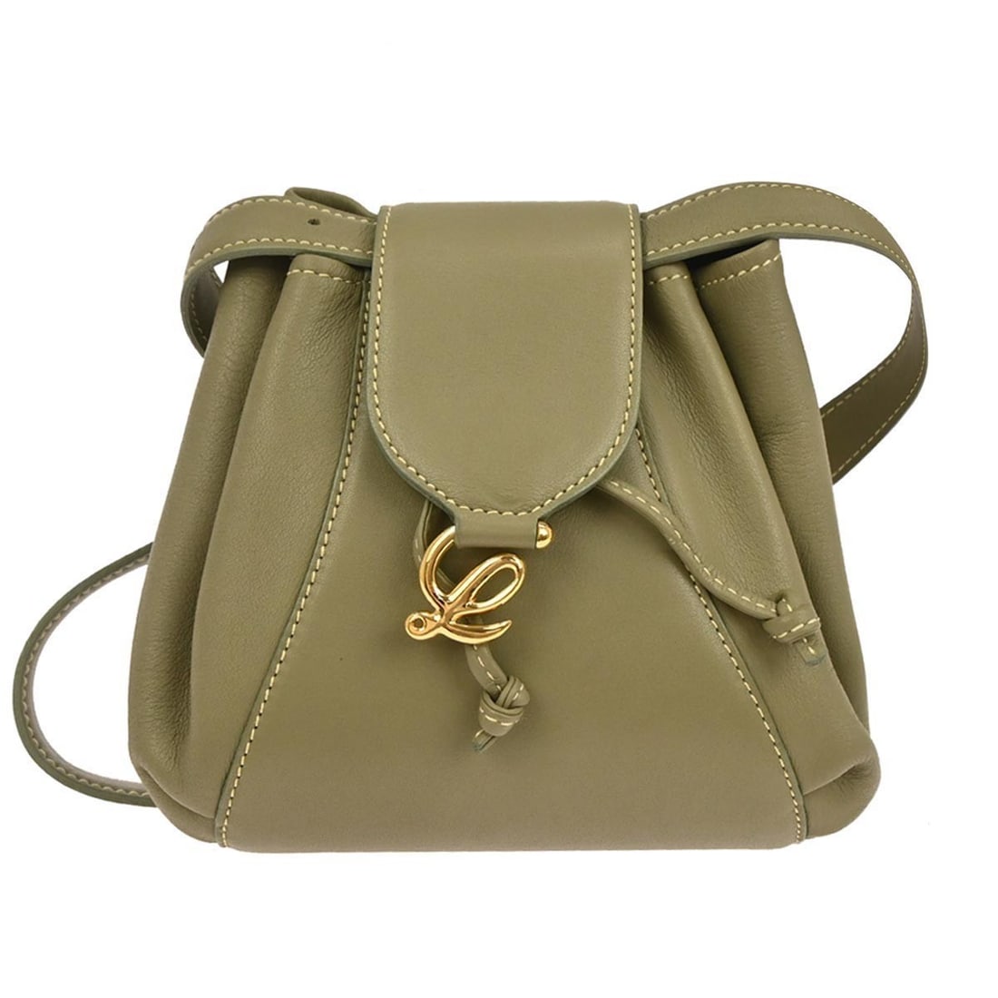 Khaki Leather Vintage Shoulder Bag by Loewe Spain (1 of 10)