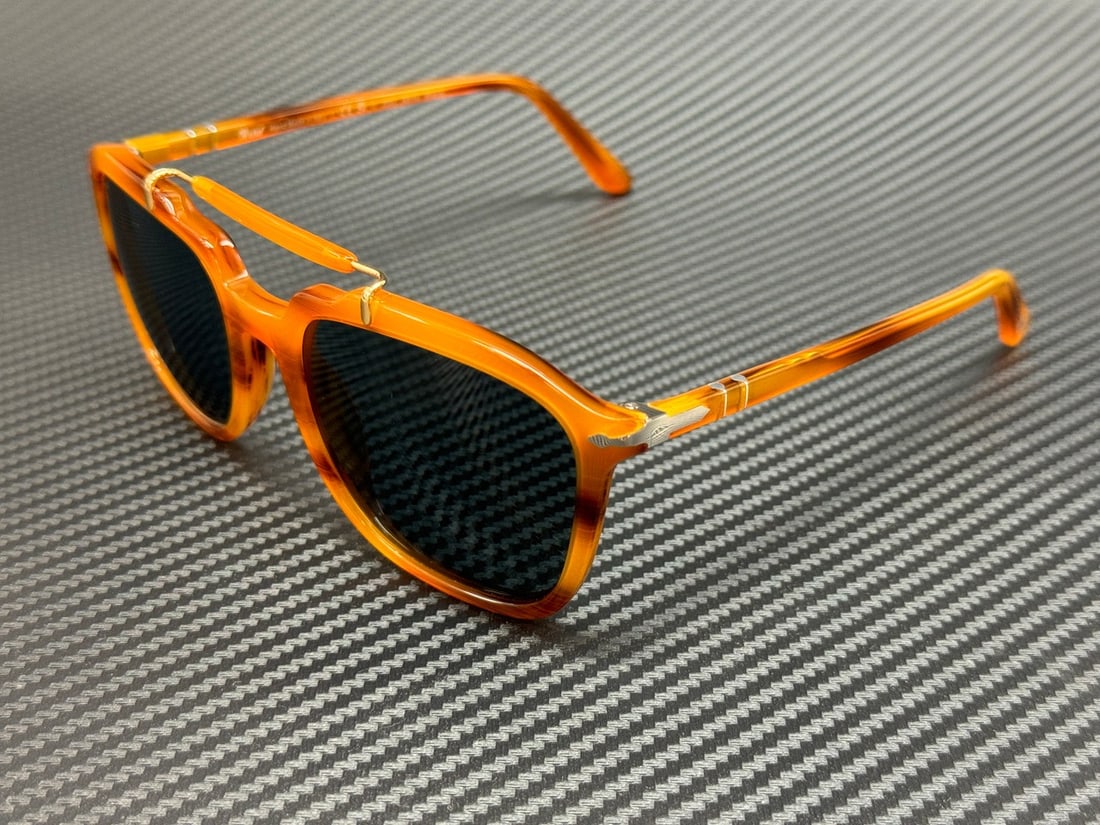 Persol PO0203S 960 R5 Striped Brown Blue Unisex Sunglasses with Box and Certificate: Persol PO0203S 960 R5 Striped Brown Blue Unisex Sunglasses with Box and Certificate Introducing the Persol PO0203S 960 R5 sunglasses, a stylish accessory for both men and women. Featuring a striking s