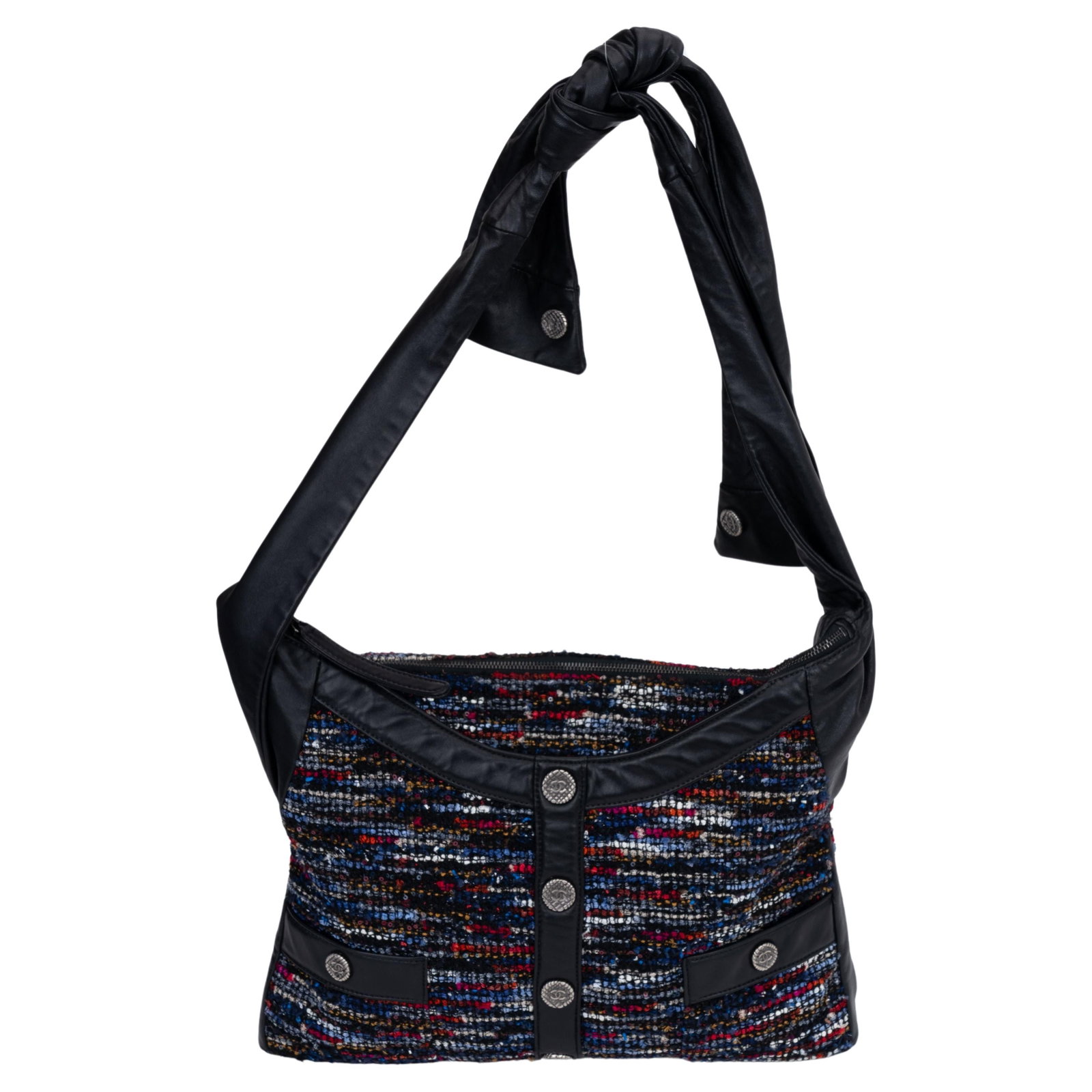 Chanel Black Leather Tweed Shoulder Bag 20 with CC Logo (1 of 7)