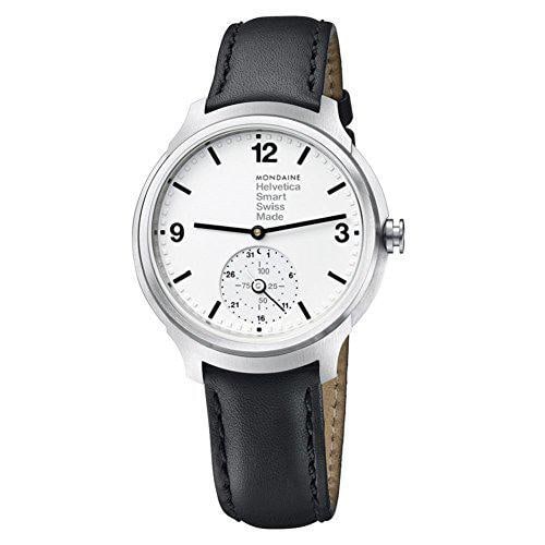 Mondaine Helvetica No1 Bold Quartz Smart Watch White Dial Steel Bezel Leather Band (1 of 3)