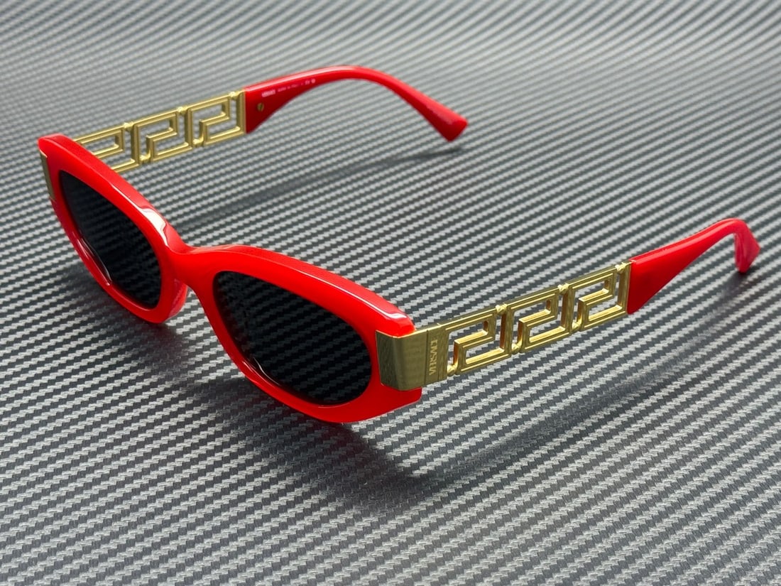 Versace VE4501 54mm Red Frame Dark Grey Lens Women's Sunglasses: Versace VE4501 54mm Red Frame Dark Grey Lens Women's Sunglasses These women's Versace VE4501 sunglasses feature a full red frame paired with dark grey lenses. The sunglasses come with the original box