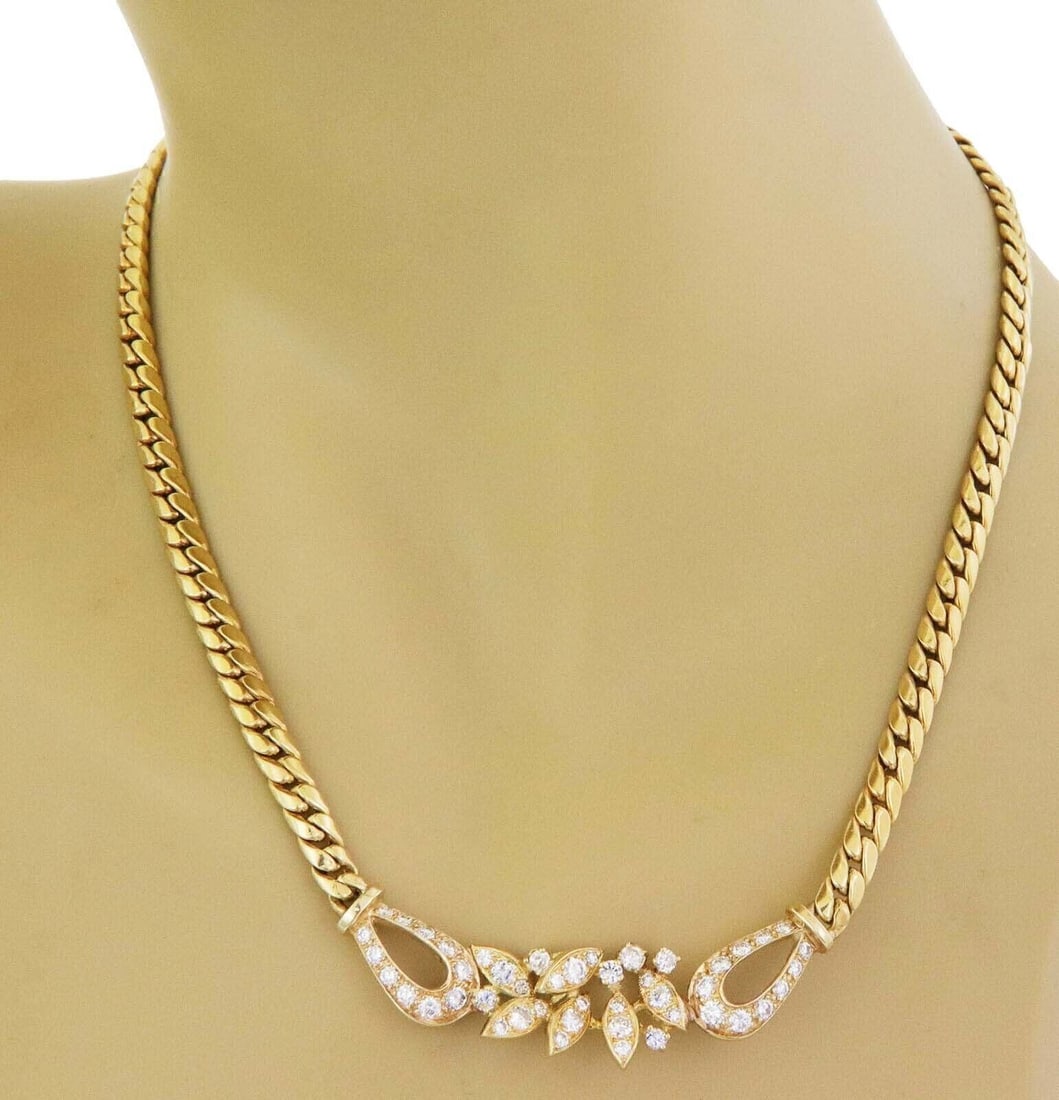 18k Yellow Gold Necklace with Floral Diamond Center and Curb Link Chain (1 of 6)