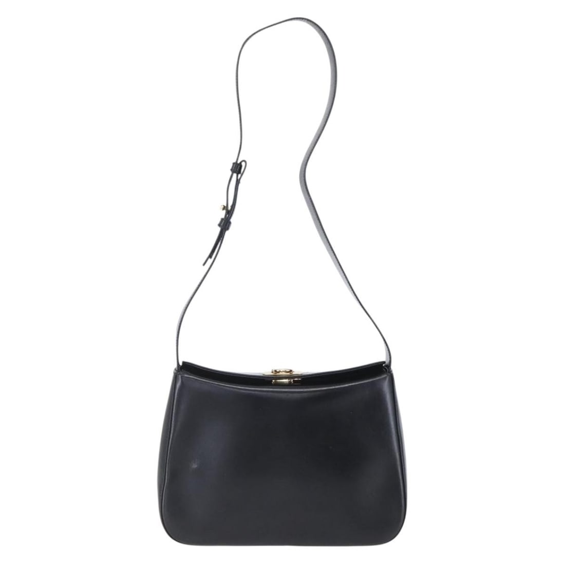 Black Leather Gancini Shoulder Bag by Salvatore Ferragamo: Black Leather Gancini Shoulder Bag by Salvatore Ferragamo This Salvatore Ferragamo Gancini shoulder bag is crafted from black leather and designed for women. It features a compact size suitable for da