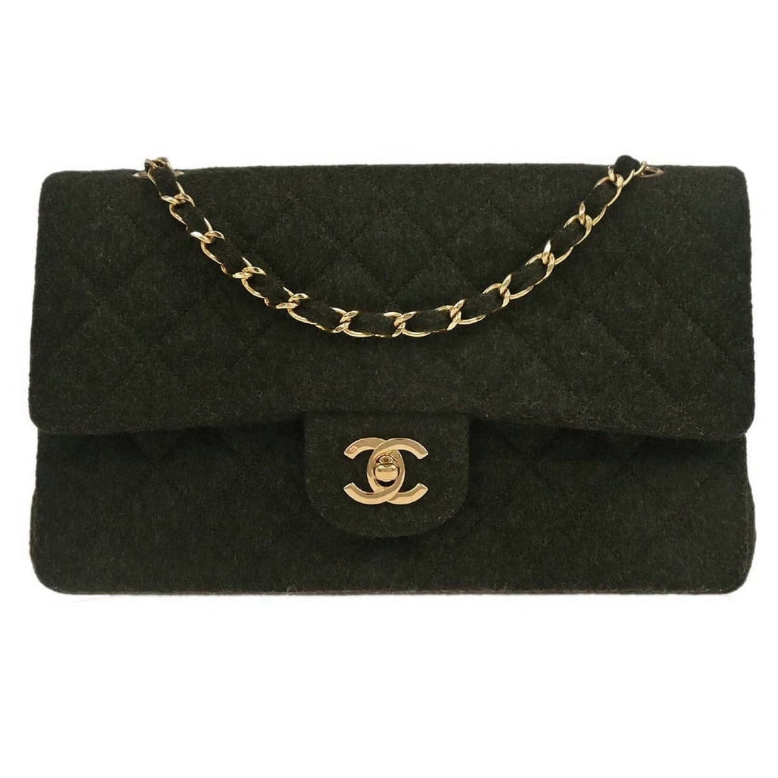 Chanel Classic Double Flap Medium Moss Green Wool Shoulder Bag (1 of 11)