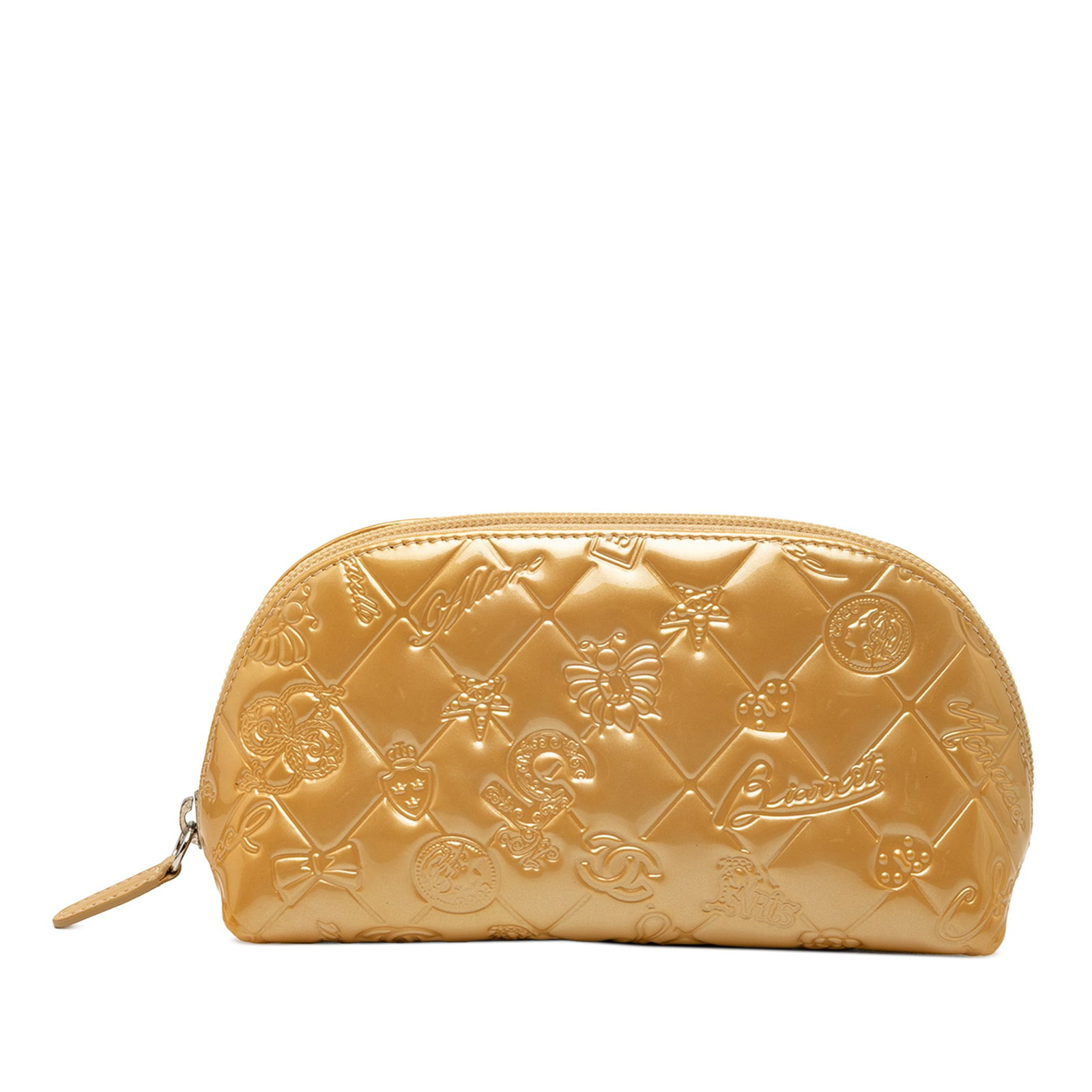 Gold Patent Leather Quilted Symbols Pouch by Chanel (1 of 9)