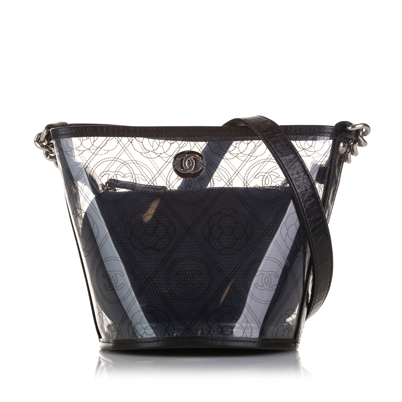 Chanel Black Crumpled Calfskin PVC Camellia Bucket Bag (1 of 10)