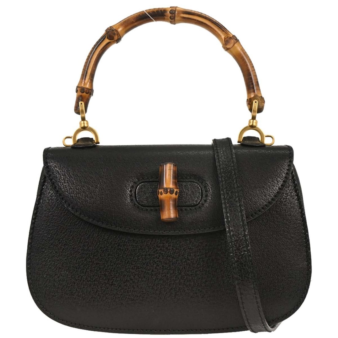 Gucci Black Pigskin Bamboo Top Handle Handbag 00020460188 (1 of 10)
