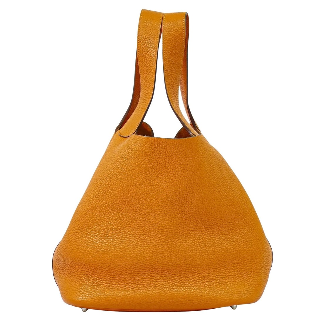 Orange Leather Picotin Lock Handbag by Hermes 26cm: Orange Leather Picotin Lock Handbag by Hermes 26cm Hermes Picotin Lock Bag crafted in orange leather, designed for women. Features a spacious interior and showcases slight dirt and scratches from prev