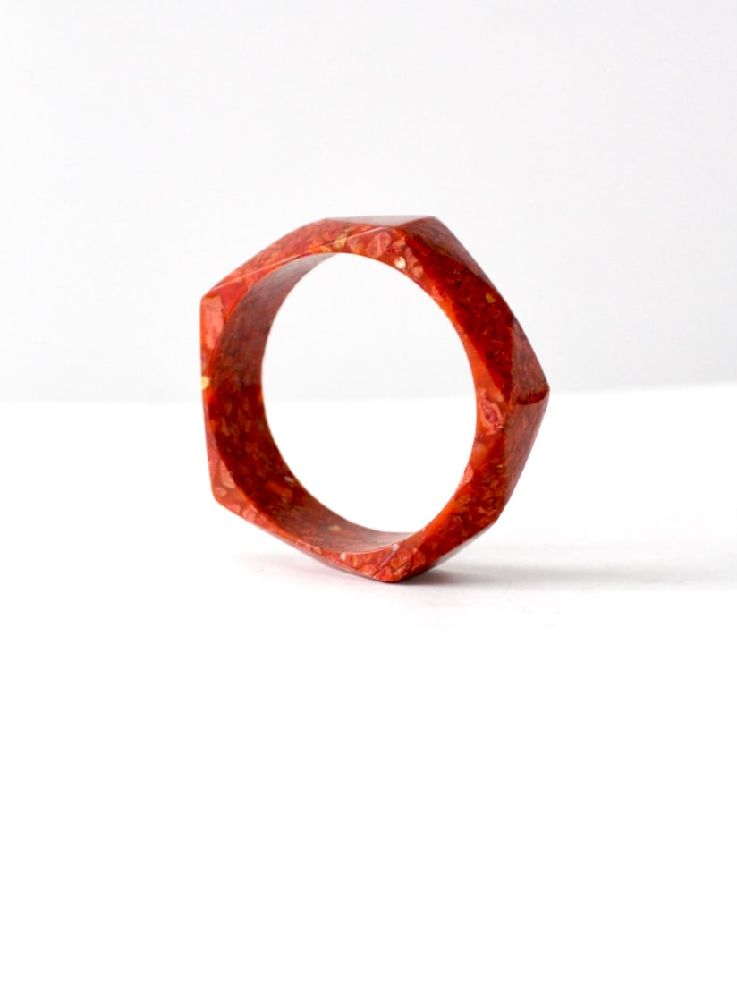 Vintage Red Geometric Resin Bangle Bracelet (1 of 5)