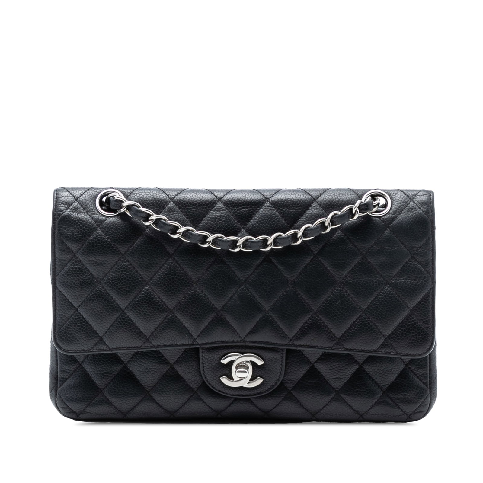Black Caviar Leather Medium Classic Double Flap Shoulder Bag by Chanel (1 of 7)