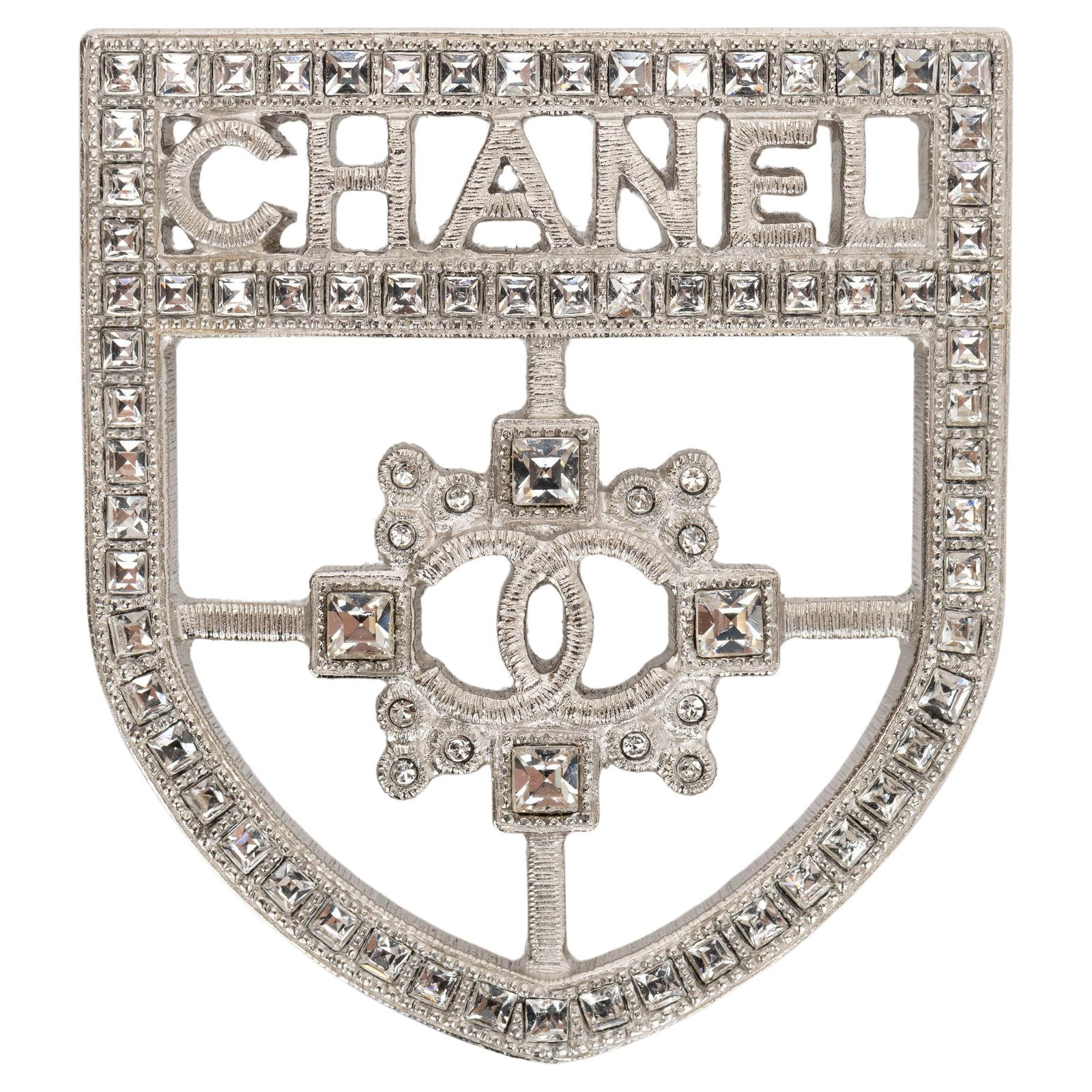 Chanel 2016 Crystal Crest Shield Brooch with Velvet Pouch (1 of 4)