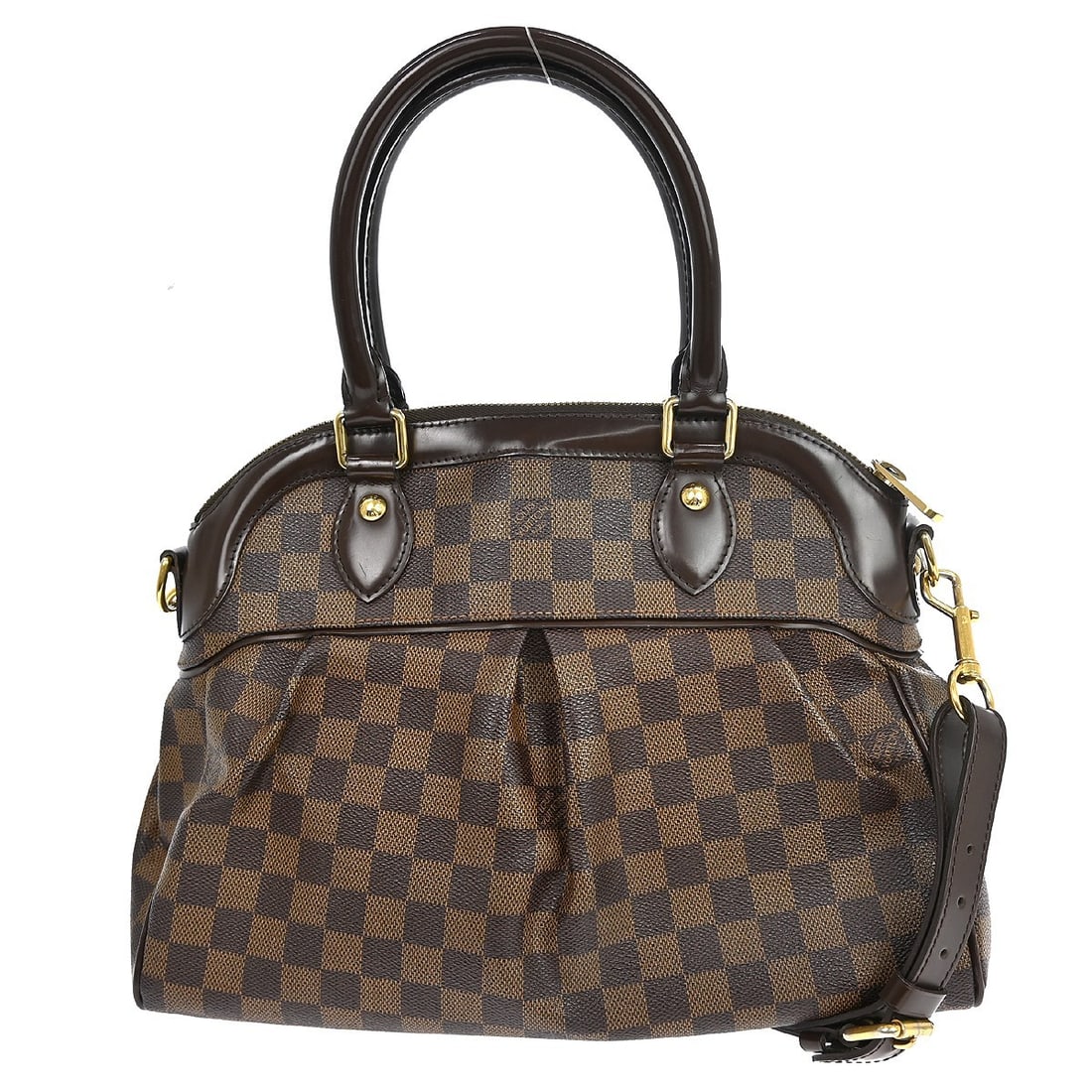 Louis Vuitton Damier Trevi PM Canvas Shoulder Bag with Detachable Strap: Louis Vuitton Damier Trevi PM Canvas Shoulder Bag with Detachable Strap This Louis Vuitton Damier Trevi PM is a medium-sized handbag crafted from signature Damier canvas in brown. It features double h