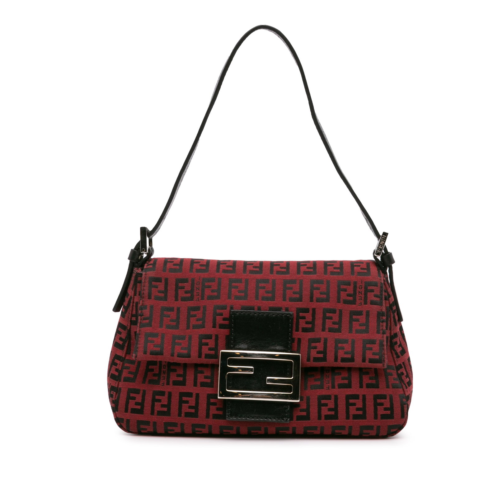 Red Fendi Mini Zucchino Canvas Shoulder Bag with Leather Strap (1 of 10)