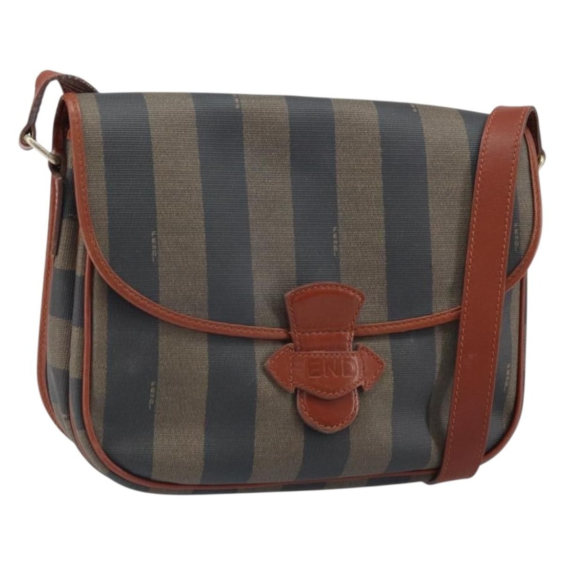 Fendi Shoulder Bag Pequin Canvas and PVC Black Brown Gold Italy (1 of 18)