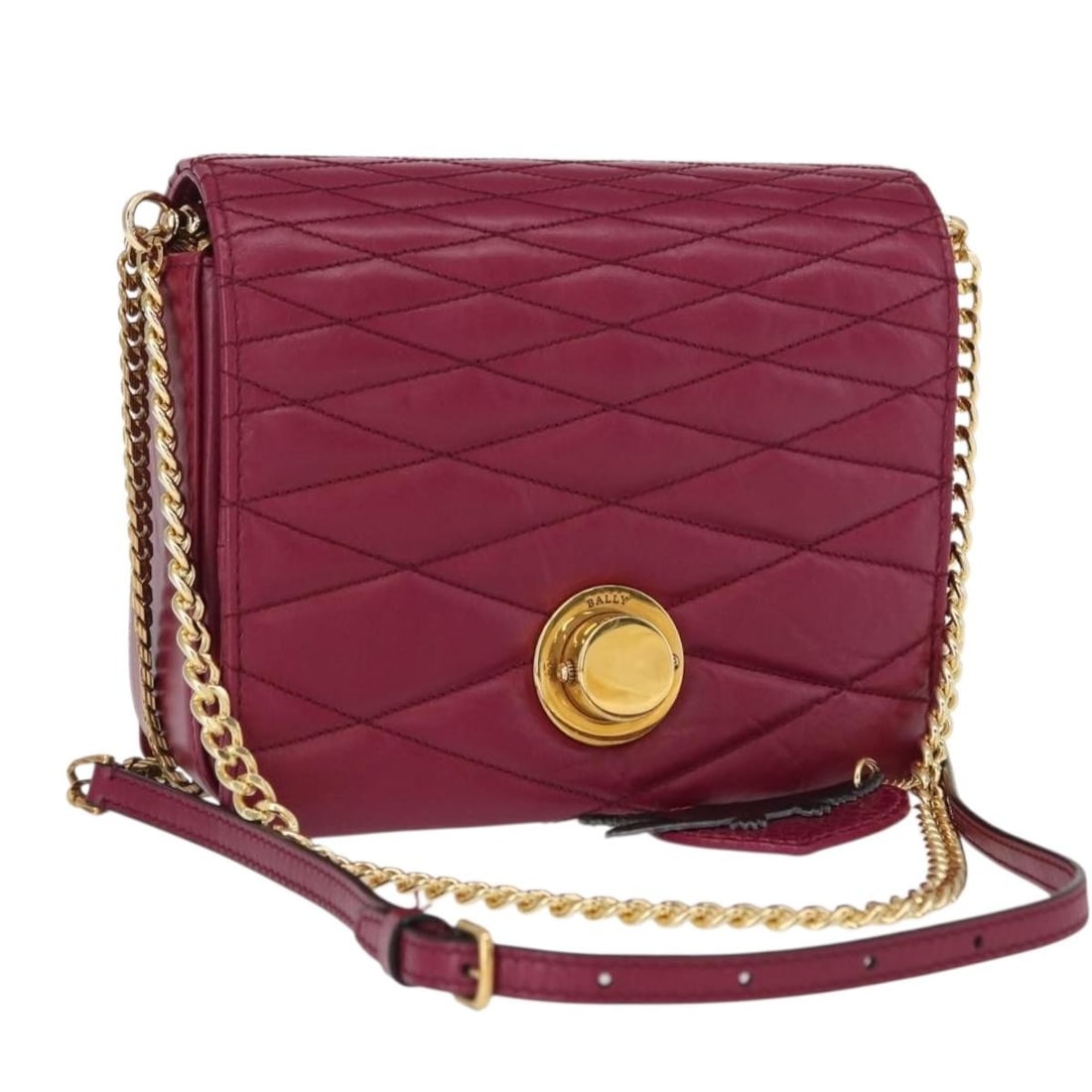 BALLY Wine Red Gold Leather Shoulder Bag Auth 155307 Italy (1 of 18)